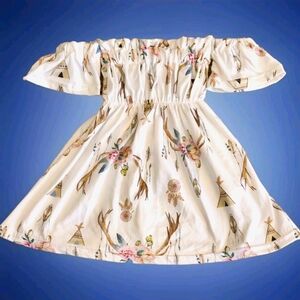 Bailey's Blossoms Off the Shoulder Boho Dress Size 0-3 months Colors White Brown